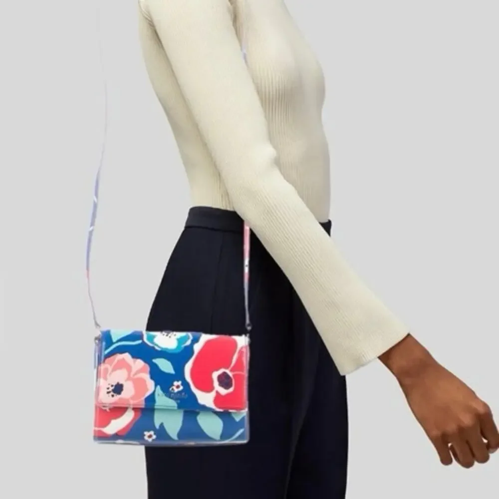 Kate Spade Floral Saffiano Leather Crossbody Blue Multi Print Bag‎ w Dust Bag